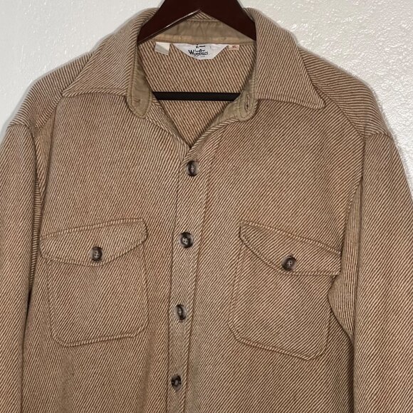VGT 1980s Woolrich Beige Herringbone Wool Shacket XL Made In USA Outdoorsman - Picture 1 of 9